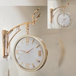 Baoli Reindeer Railway Dual Side Clock White  Gold - 20 inches/12 inches