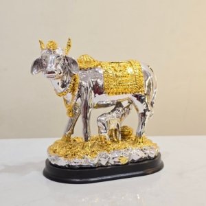 Kamdhenu Cow - 06 × 06 inches (Gold and Silver Plated)