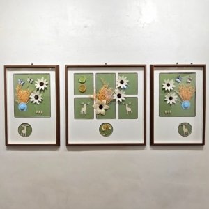 Pista Green - Dry Flower Shadow Box Painting 3 Piece Set - 54 × 24 inches