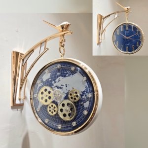 Sparrow Revolving Gear Dual Side Clock  - White/Blue