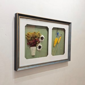 Dual Window Dry Flower Shadow Box Painting, Millet Sticks (Any Random Design)- 16 × 24 inches