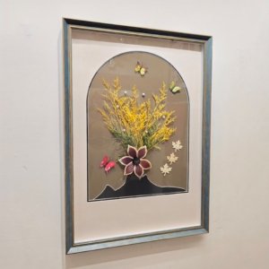Jharoka Dry Flower Shadow Box Painting, Beige (Any Random Design) - 28 × 22 inches