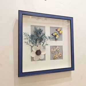 Royal Framing Dry Flower Shadow Box Painting, Gray (Any Random Design) - 14 × 14 inches