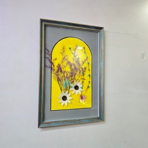 Jharoka(Medium) Dry Flower Shadow Box Painting, Yellow (Any Random Design) - 16 × 24 inches