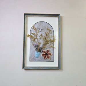 Jharoka(Medium) Dry Flower Shadow Box Painting, Gray (Any Random Design) - 16 × 24 inches
