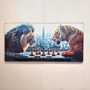 Lion Tiger Playing Chess Crystal Painting - 32 × 16 inches