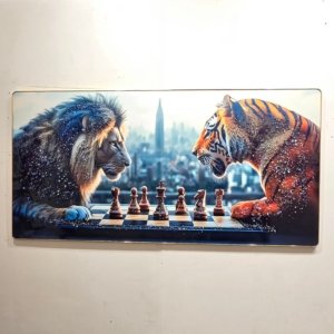 Lion Tiger Playing Chess Crystal Painting - 48 × 24 inches