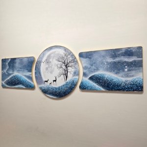 Blue Reindeer - 3 Piece Crystal Painting Set - 48 × 16 inches (Small)