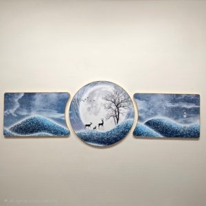 Blue Reindeer - 3 Piece Crystal Painting Set - 24 × 70 inches (Large)