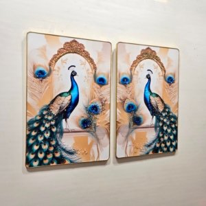 Crystal Peacock Painting (Pair) - 24 × 32 inches