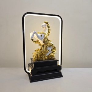Feng Shui Galloping Coin Horse with Black Frame (Electroplated)(Large) - 14 inches