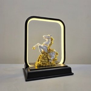 Feng Shui Galloping Coin Horse With Black Frame (Electroplated)(Small) - 10 inches