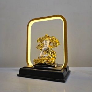 Feng Shui Coin Tree Gautam Buddha With Golden Frame (Electroplated)(Small) - 10 inches