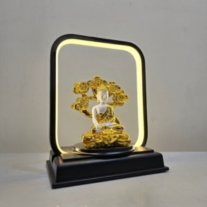 Feng Shui Coin Tree Gautam Buddha With Black Frame (Electroplated)(Small) - 10 inches
