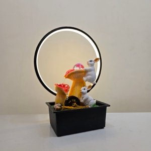 "Rabbit Family" Water Fountain With Ring Light - 17 inches