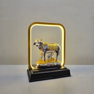Kamdhenu Cow With Golden Frame - 10 inches (Gold and Silver Plated)