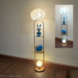 Ostrich Feather Lamp With Twin Shelves (3 Light Modes) Ivory - 65 inches~5.4 Feet