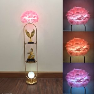 Ostrich Feather Lamp With Twin Shelves (3 Light Modes) Blush Pink - 65 inches~5.4 Feet