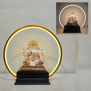 Feng Shui Chattar Ganesha With Golden Frame (Electroplated) - 14 inches