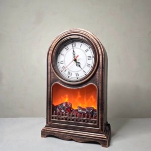 Hanging Fire Lamp With Clock - 16 × 10 inches (Antique)(Large)(LED Fireplace)