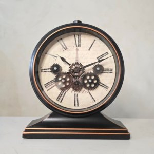 Vintage Black Revolving Gear Wall and Table Analogue Clock - 14 inches