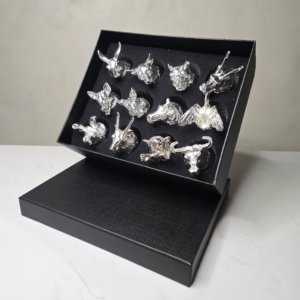 Feng Shui Animal Head Shots Glass Gift Set of 12 Pieces (Alloy Head)(Silver) - 25ml
