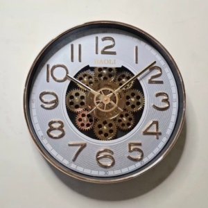 Baoli White Gold Revolving Gear Wall Clock - 14 inches
