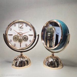 Baoli Table Clock With Revolving Gear and Mirror Flip Pattern (Navy Green) - 15 inches