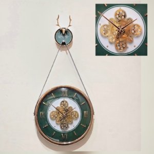 Baoli Reindeer Emerald Green Vertical Strap Wall Clock - 15 × 30 inches
