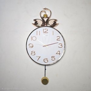 Baoli Swans Wall Clock With Pendulum Golden White - 32 × 18 inches