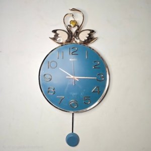 Baoli Swans Wall Clock With Pendulum Emerald Golden - 32 × 18 inches