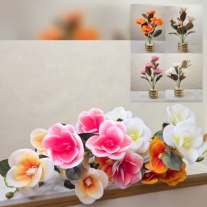 Huge Size Mangolia With Ceramic Golden Flower Vase - 21 inches