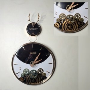 Baoli Reindeer Vertical Pattern Two Piece Revolving Gear Wall Clock Black/White - 26 × 26 inches