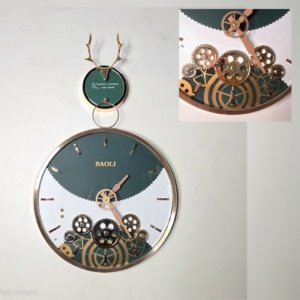 Baoli Reindeer Vertical Pattern Two Piece Revolving Gear Wall Clock Green/White - 24 × 14 inches