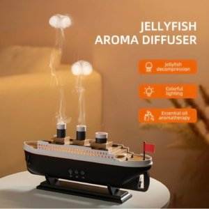 Holdmay Jelly Aroma Ship Humidifier Diffuser Colour Changing With Remote (Multicolour)(Night Lamp)(13 × 05 inches)