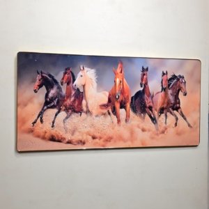 Real Looking Feng Shui 7 Horses Crystal Painting (Small) - 32 × 16 inches