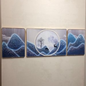 Blue Reindeer - 3 Piece Crystal Painting Set - 48 × 16 inches (Small)