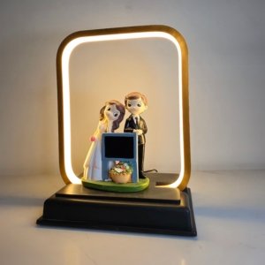 Heart Engaggement Couple in Golden LED Light Frame (Small) - 08 inches