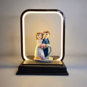Heart Engaggement Couple in Black LED Light Frame (Small) - 08 inches