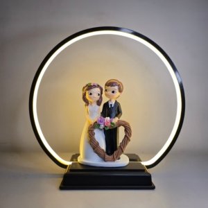 Heart Engaggement Couple in Black LED Ring Light Frame (Large) - 14 inches