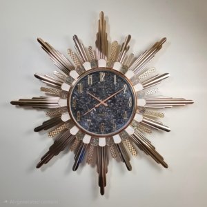 Baoli Marble Flower Black Gold Electroplated Wall Clock - 32 × 32 inches