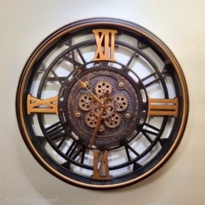 Antique and Black Revolving Gear Wall Clock - 32 × 32 inches