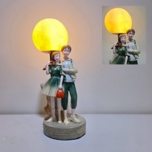 Standing Couple Ceramic Moon Lamp With Intensity Controller - 12 inches