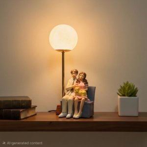 Sitting Couple Ceramic Moon Lamp With Intensity Controller - 12 inches