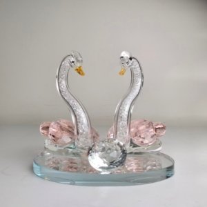 Feng Shui Crystal Rose Quartz Pair of Swans - 4.5 inches (Small)