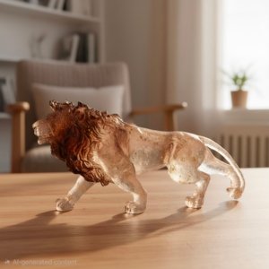 Galloping Luxury Lion With Gold Leaf Detailing (Brown) - 14 × 07 inches