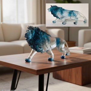 Galloping Luxury Lion (Ocean Blue) - 14 × 07 inches