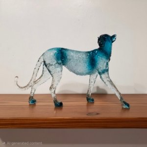 Standing Luxury Jaguar/Leopard Ocean Blue - 11 × 07 inches