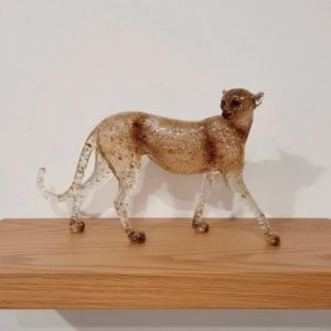 Standing Luxury Jaguar/Leopard With Gold Leaf Detailing (Brown) - 11 × 07 inches